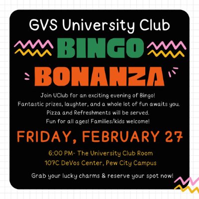 GVS University Club Bingo Bonanza